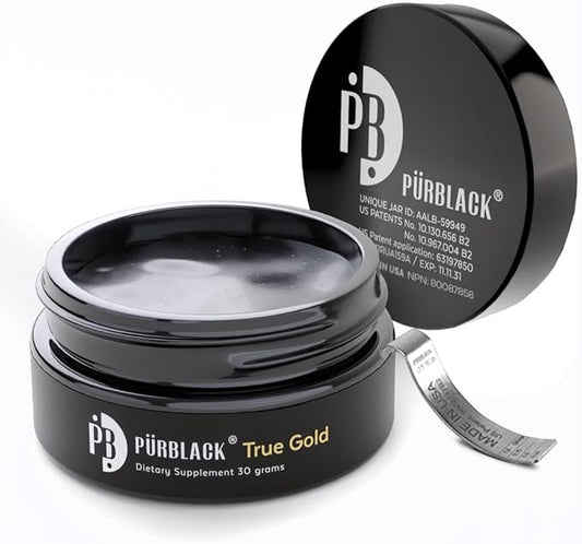 Pürblack® Live Resin True Gold Shilajit - Organic Shilajit Supplement with True Gold Content | Over 80 Minerals, High Bioavailability, Antioxidant Properties | Made in USA (60 Servings)