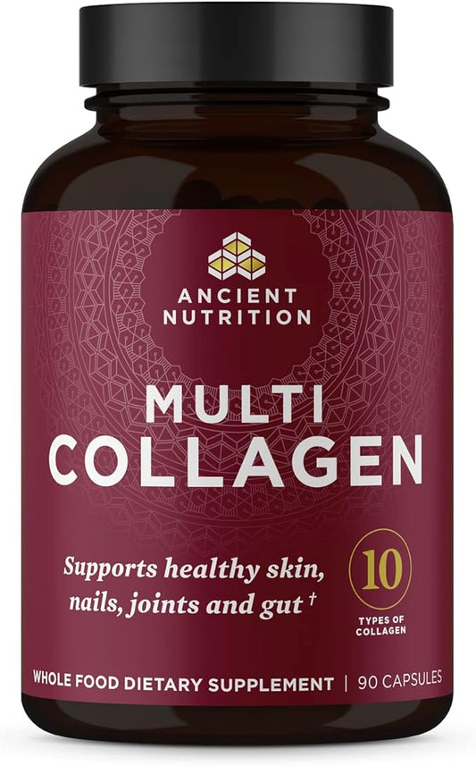 Collagen Peptides Pills by Ancient Nutrition, Hydrolyzed Multi Collagen Supplement, Types I, II, II, V & X, Supports Healthy Skin and Nails, Gut Health and Joints, 90 Capsules